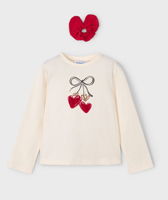 Mayoral L/S T-Shirt & Scrunchie Style 4008 - Macchiato and Red